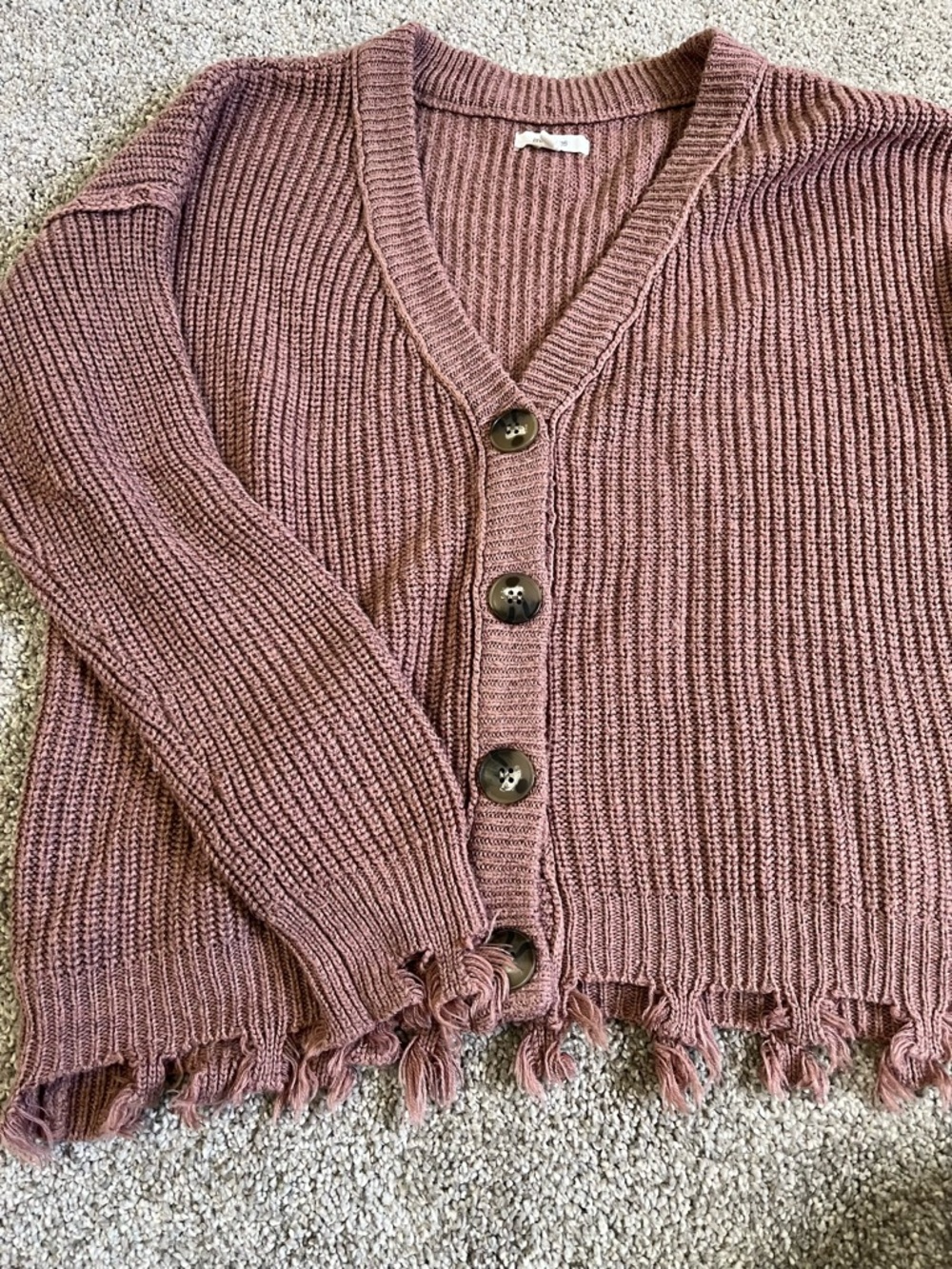 Maurice’s Mauve Distressed Button Cardigan